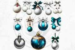 Christmas Baubles Clipart, Festive Holiday Ornaments PNG Product Image 10