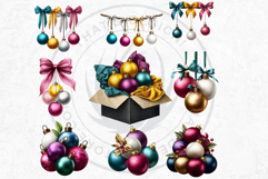 Christmas Baubles Clipart, Festive Holiday Ornaments PNG Product Image 11