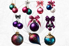 Christmas Baubles Clipart, Festive Holiday Ornaments PNG Product Image 12