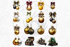 Christmas Baubles Clipart, Festive Holiday Ornaments PNG Product Image 15