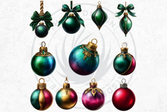 Christmas Baubles Clipart, Festive Holiday Ornaments PNG Product Image 4