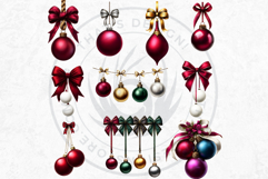 Christmas Baubles Clipart, Festive Holiday Ornaments PNG Product Image 6