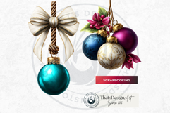 Christmas Baubles Clipart, Festive Holiday Ornaments PNG Product Image 7