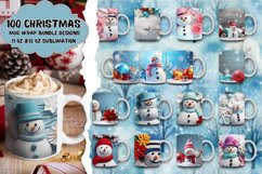 100 Christmas Mug Wrap Bundle, 3D Snowman Sublimation PNG Product Image 1