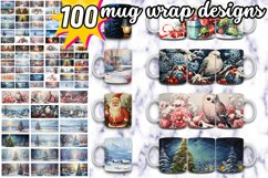 100 Winter Mug Wrap Bundle, Christmas Sublimation, Santa PNG Product Image 1