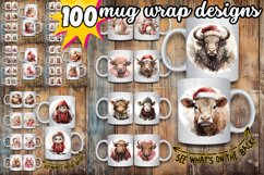 100 Christmas Mug Wrap Bundle, Holiday Sublimation PNG, Cow Product Image 1
