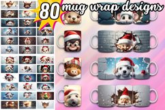 80 Christmas Mug Wrap Bundle, Cute Animals PNG, Hole In Wall Product Image 1