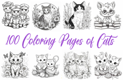 100 Coloring Pages of Cats Book Illustrations JPG Product Image 1