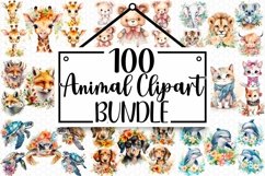 100 Cute Animals Bundle Watercolor Clipart