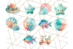 Coral and Aqua Summer Clipart PNG Pastel Tropical Icons Product Image 8