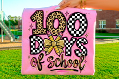 100 days school png, leopard bow png, school bow design, teacher sublimation, classroom png, student shirt design, school celebration, back to school png, leopard print bow, school t shirt design