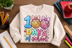 100 days school png, disco bow png, school bow design, teacher sublimation, classroom celebration, student shirt png, school t shirt design, back to school png, disco school, school craft png