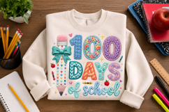 100 days school png, bow pencil png, school bow design, teacher sublimation, classroom png, pencil clipart, student shirt png, school celebration, coquette school png, school t shirt design