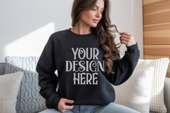 Black Gildan 18000 Sweatshirt Mockup,G18000 Crewneck Sweatsh Product Image 1