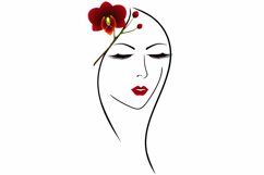 Face of a girl with a flower of an orchid.
