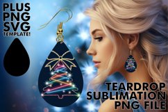 Whimsical TEARDROP Earrings Design PNG, Neon Xmas Product Image 1