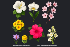 Flowers Clipart bundle, Botanical Illustrations Floral PNG Product Image 3