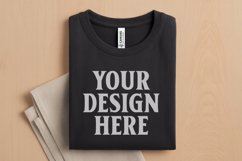Black Folded Bella Canvas 3001 Flat Lay T-Shirt Mockup Product Image 1