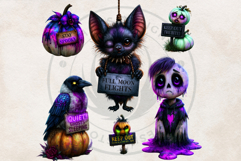 Neon Halloween Clipart Spooky Kawaii PNG Product Image 10