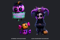 Neon Halloween Clipart Spooky Kawaii PNG Product Image 3