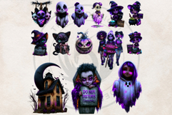 Neon Halloween Clipart Spooky Kawaii PNG Product Image 5