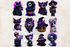 Neon Halloween Clipart Spooky Kawaii PNG Product Image 7