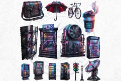 Neon Urban Night Stories Cyberpunk Clipart and Backgrounds Product Image 12