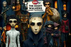 Night Walkers Characters Cliparts &amp; Backgrounds fantasy Set Product Image 1