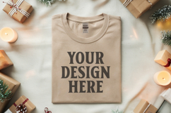 Gildan 5000 Sand Folded Christmas Mockup, G5000 mockup Product Image 1