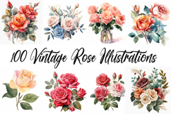 100 Vintage Roses Illustration Wedding Flowers Collection Product Image 1