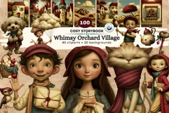 Whimsy Orchard Village Cozy Storybook Clipart PNG character Product Image 1