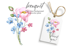 Watercolor flowers clipart bouquet of PNG. Product Image 1