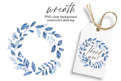 Watercolor blue leaves wreath, leaf clipart, floral frame. Product Image 1