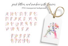 Alphabet, pink letters and numbers with flowers. Product Image 1