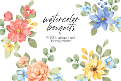 Floral watercolor set. Flowers and leaves bouquets, PNG file Product Image 1