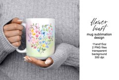 Mug sublimation design with floral heart, PNG file. Product Image 1