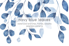 Navy blue leaves watercolor set, clipart png files. Product Image 1