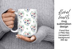 Mug wrap, sublimation design with floral hearts, PNG file. Product Image 1