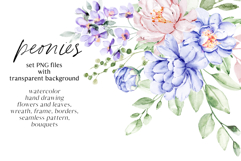 Floral watercolor set. Flowers peonies clipart, PNG files Product Image 1