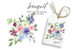 Watercolor flowers clipart bouquet of PNG. Product Image 1