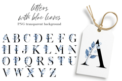 Alphabet, letters, monogram with blue leaves, PNG. Product Image 1