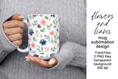 Mug wrap, sublimation design with flowers, leaves, PNG file. Product Image 1