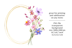 Floral gold frame, wreath with flowers, PNG Product Image 2