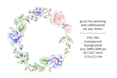 Wreath, watercolor flowers peonies, frame, border. Product Image 2