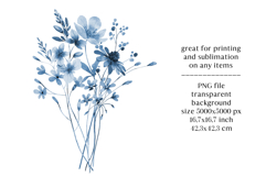 Watercolor blue flowers clipart bouquet of PNG. Product Image 2