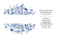 Watercolor blue flowers border, floral frame, clipart. Product Image 2