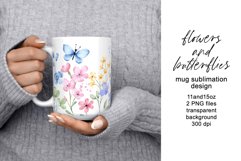 Mug sublimation design with wildflowers and butterflies Product Image 1