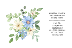 Watercolor blue flowers clipart bouquet of PNG. Product Image 2