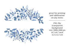 Watercolor blue leaves border, floral clipart, leaf frame. Product Image 2