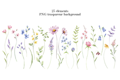 Floral watercolor set. Flowers and leaves clipart, PNG files Product Image 6